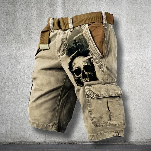 

Men's Shorts Summer Shorts Casual Shorts Pocket Drawstring Elastic Waist Graphic Skull Breathable Soft Short Casual Daily Holiday Fashion Streetwear Green Khaki Micro-elastic