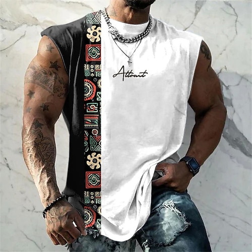

Men's Vest Top Sleeveless T Shirt for Men Graphic Color Block Tribal Crew Neck Clothing Apparel 3D Print Daily Sports Sleeveless Print Designer Ethnic Muscle