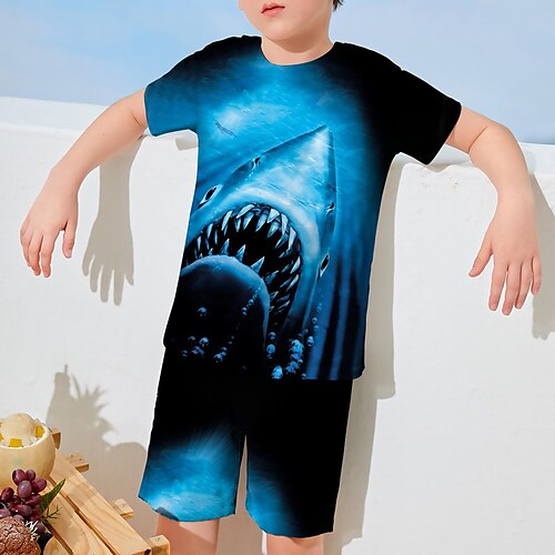 

2 Pieces Kids Boys T-shirt Shorts T-shirtSet Clothing Set Outfit Graphic Animal Shark Short Sleeve Crewneck Set Outdoor 3D prints Active Sports Fashion Summer Spring 3-13 Years Blue