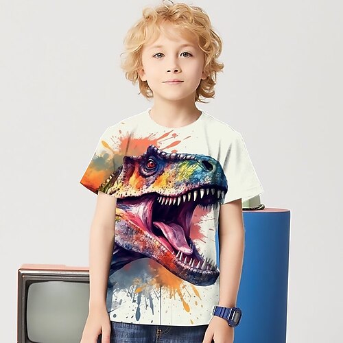

Para Meninos Camiseta Manga Curta Camisa Camiseta Gráfico Animal Dinossauro Impressão 3D Ativo Esportes Moda Poliéster Ao ar livre Casual Diário Infantil Crewneck 3-12 anos Gráfico impresso em 3D