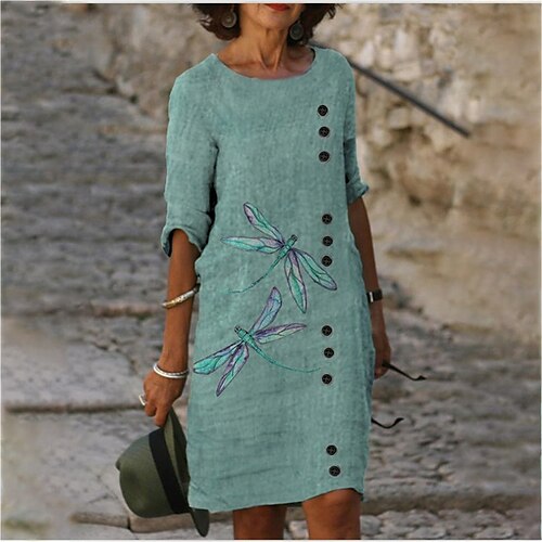 

Women's Casual Dress Shift Dress Midi Dress Purple Green Light Blue Half Sleeve Animal Print Summer Spring Crew Neck Basic Office Daily Vacation Loose Fit 2023 S M L XL XXL 3XL 4XL 5XL