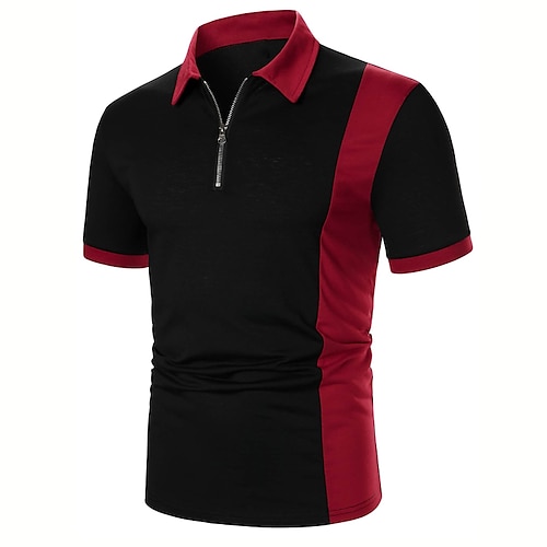 

Herr Zip Polo POLO Shirt Ledigt Helgdag Kavajslag Fjärdedels blixtlås Kortärmad Mode Grundläggande Färgblock Fjärdedels blixtlås Sommar Normal Svart Rubinrött Brun Ljussvart Zip Polo