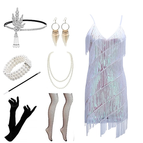 

Brüllen 20s 1920s Vintage inspiriert Der große Gatsby Austattungen Partykostüm Maskerade Ärmellose Kleider Der große Gatsby Damen Quaste Cosplay Kostüm Halloween Halloween Partyabend Party / Cocktail