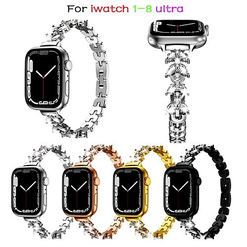 

Pulseira de joias Compatível com Pulseira Apple Watch 38mm 40mm 41mm 42mm 44mm 45mm 49mm Feminino Purpurina Bling Diamond Aço Inoxidável pulseira de substituição para iwatch Series Ultra 8 7 SE 6 5 4