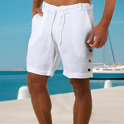 

Homens Calção Shorts de linho Shorts de verão Shorts de praia Com Cordão Botão Lateral Perna reta Tecido Conforto Respirável Curto Casual Diário Feriado Misto de Algodão e Linho Moda Estilo Clássico