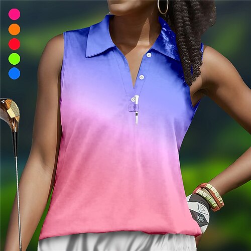 

Women's Polo Shirt Golf Shirt Button Up Polo Breathable Quick Dry Moisture Wicking Sleeveless Golf Apparel Golf Clothes Regular Fit Color Gradient Summer Tennis Golf Pickleball