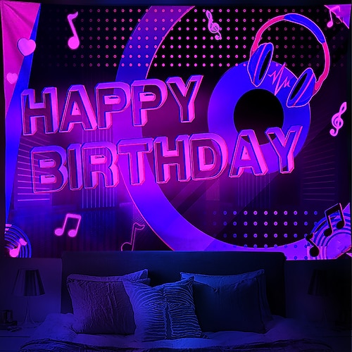 

Blacklight Tapestry UV Reactive Party Birthday Celebrate Hanging Tapestry Wall Art Mural for Living Room Bedroom