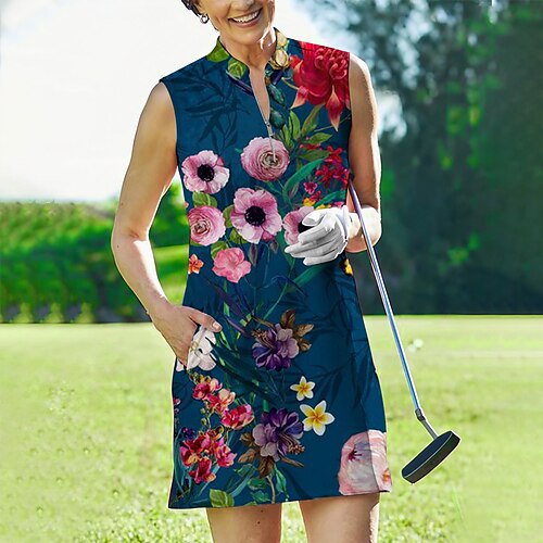 

Damen Tenniskleid Golfkleid Golfbekleidung Atmungsaktiv Schnelltrocknend Feuchtigkeitsableitung Ärmellos Kleider Tennis-Outfit Blumen Bedruckt Sommer Tennis Golfspiel Pickleball