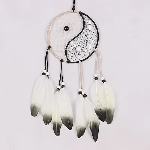 

attrape-rêves de tai chi noir et blanc ornements suspendus faits à la main attrape-rêves d'intérieur plumes peintes à la main pendentif de voiture yin et yang traditionnel 15x55cm / 6''x22''