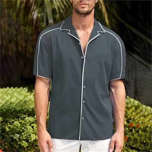 

Homme Chemise Chemise Lin Imprimés Photos Col rabattu Gris Extérieur Plein Air Manches courtes Imprimer Vêtement Tenue Lin Mode Design Décontractées Flexible