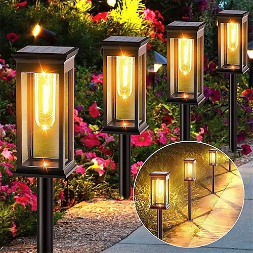 

2 pçs led retro filamento de tungstênio luz de passarela solar ao ar livre ip65 à prova dwaterproof água paisagem jardim luz decorativa gramado terraço passarela luz de chão