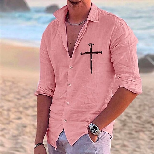 

Herren Hemd leinenhemd Grafik-Drucke Kreuz Umlegekragen Weiß Rosa Grün Grau Outdoor Strasse Langarm Bedruckt Bekleidung Leinen Modisch Strassenmode Designer Brautkleider schlicht