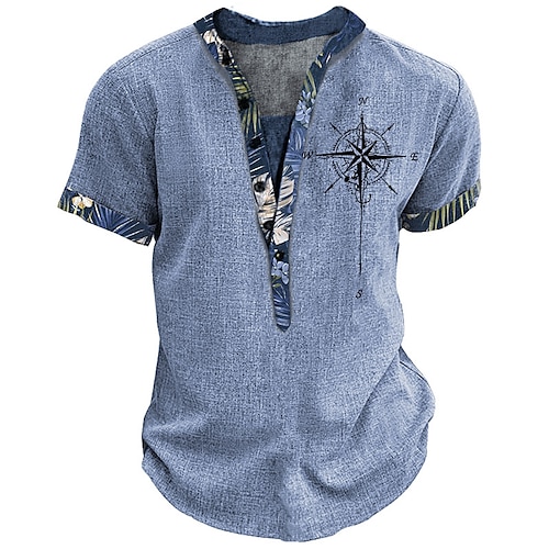 

Herren Henley Shirt Graphic Kompass Ständer Bekleidung 3D-Druck Outdoor Täglich Kurzarm Taste Bedruckt Modisch Designer Basic