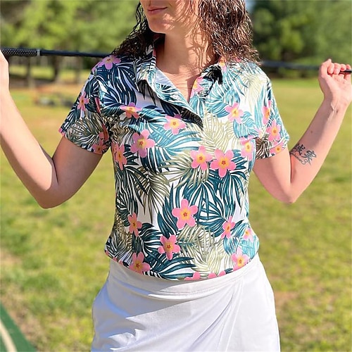 

Mulheres Camisa polo de caminhada Camisa de golfe Pólo de botões Respirável Secagem Rápida Pavio Humido Manga Curta Vestuário de golfe Roupas de golfe Normal Côr Sólida Floral Estampado Verão Tênis