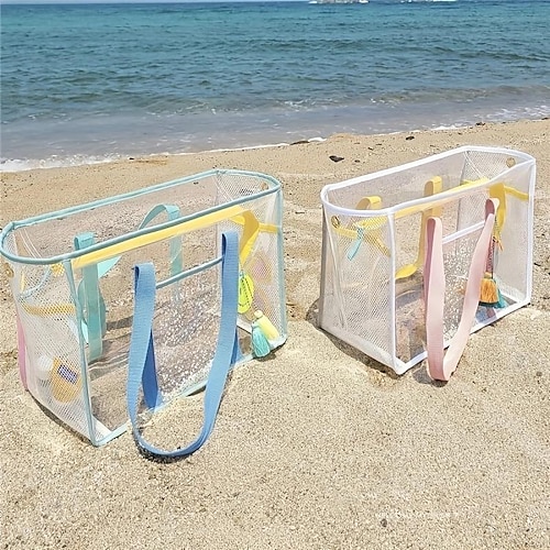 

Clear Mesh Large Capacity Tote Beach Bag, PVC Waterproof Sandproof Storage Bag, Beach Sports Toys Tote Bag