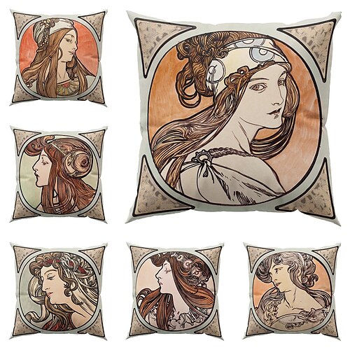 

Jugendstil-Doppelseiten-Kissenbezug, 4 Stück, viktorianische Frauen, weich, dekorativ, quadratischer Kissenbezug, Kissenbezug für Schlafzimmer, Wohnzimmer, Sofa, Couch, Stuhl