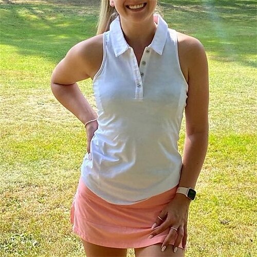 

Femme T-shirt POLO Chemise de golf Polo boutonné Respirable Séchage rapide Evacuation de l'humidité Sans Manches Vêtements de golf Top Bretelles Croisées Couleur unie Printemps Tennis Le golf