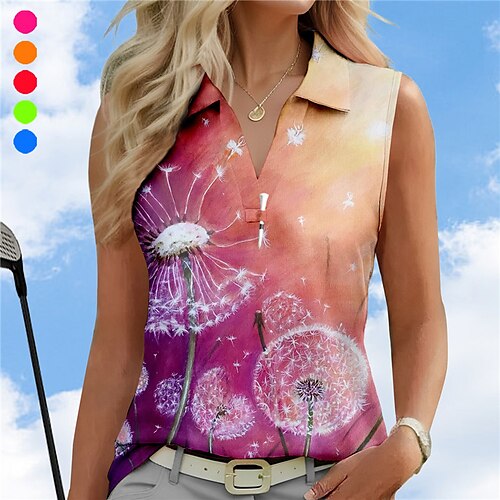 

Femme T-shirt POLO Chemise de golf Respirable Séchage rapide Evacuation de l'humidité Sans Manches Vêtements de golf Top Standard Col en V Imprimé Eté Tennis Le golf Pickleball