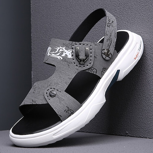 

Men's Sandals Flat Sandals Comfort Sandals Beach Daily Beach Walking Shoes PU Breathable Comfortable Slip Resistant Black Grey Summer Spring