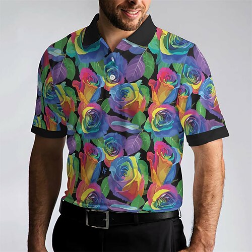 

Homens Camisa polo de caminhada Camisa de golfe Pólo de botões Respirável Secagem Rápida Pavio Humido Manga Curta Vestuário de golfe Roupas de golfe Normal Floral Verão Tênis Golfe Pickleball