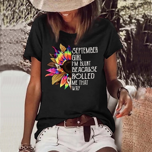 

Damen T Shirt Schwarz Weiß Rosa Buchstabe Bühnenlicht vielfarbig Bedruckt Kurzarm Festtage Wochenende Basic Rundhalsausschnitt Standard Blume Farbe S