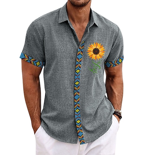 

Homme Chemise Chemise Lin Floral Imprimés Photos Col rabattu Rose Claire Vert Gris Extérieur Plein Air Manches courtes Imprimer Vêtement Tenue Lin Mode Design Décontractées Flexible