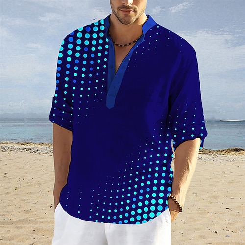 

Homens Camisa Social camisa de linho Poá Estampas Abstratas Geometria Colarinho Chinês Preto Vinho Azul Verde Ao ar livre Rua Manga Longa Imprimir Roupa Linho Moda Roupa de rua Designer Casual