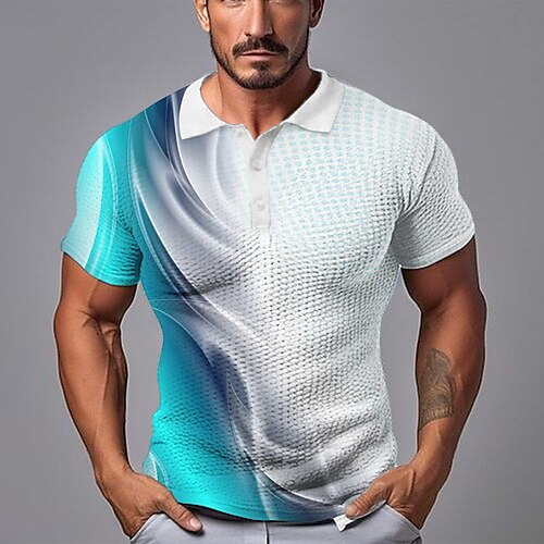 

Herren Waffel-Poloshirt Polos mit Knöpfen Revers-Polo Poloshirt Golfhemd Farbverlauf Grafik-Drucke Geometrie Umlegekragen Blau Purpur Outdoor Strasse Kurzarm Bedruckt Bekleidung Modisch Designer