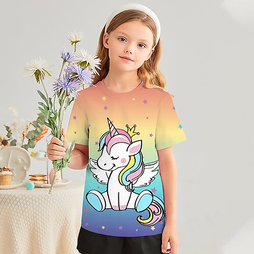 

Fille T-shirt Manche Courte T-shirt Tee-shirts Graphic Bande dessinée Licorne 3D effet Actif Mode Le style mignon Polyester Extérieur Casual du quotidien Enfants Col ras du cou 3-12 ans Graphique