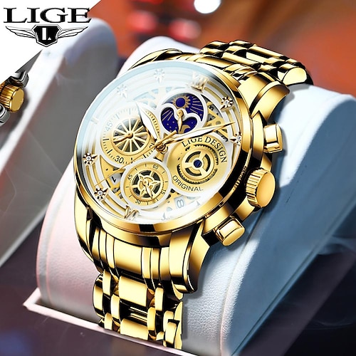 

Lige Golduhr für Männer, wasserdichte Sport-Herrenuhr, Top-Marke, Luxusuhr, Herren-Business-Quarz-Armbanduhr, relogio masculino