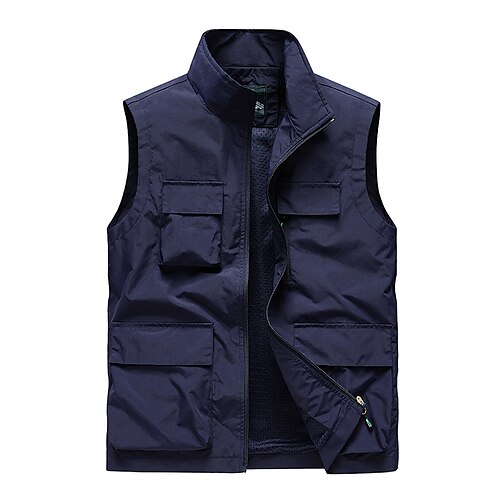 

Homens Colete Gilet Exterior Roupa Diária Zíper Lapela Contemporâneo Moderno Jaqueta agasalhos Cor Sólida / Simples Básico Preto Caqui Azul Escuro