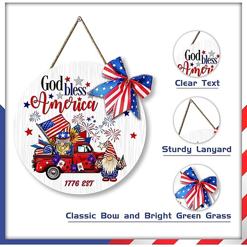

Jour de l'Indépendance Panneau Mural en Bois Guirlande en Bois Ronde Patriotique Suspendue Panneau de Bienvenue pour Décoration Murale de Porte d'Entrée 30x30cm (12''x12'')