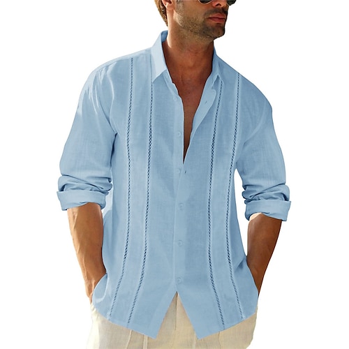 

Homens Camisa Social Camisa Guayabera camisa de linho camisa de botão Camisa casual camisa de verão Preto Branco Azul Manga Longa Tecido Lapela Primavera Verão Casual Diário Roupa Patchwork