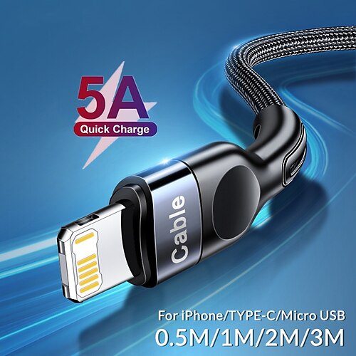 

USB-Kabel für iPhone 13 12 11 Pro Max XS X 8 7 Se iPad-Kabel 5A Schnellladekabel für Samsung Huawei Xiaomi Oneplus Schnelllade-USB-C-Kabel Mobiltelefon für weitere Android-Micro-USB-Smartphones