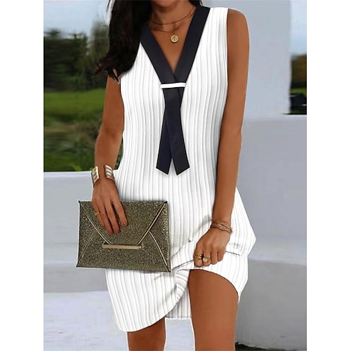 

Women's Casual Dress Tank Dress Summer Dress Midi Dress Ruched Patchwork Outdoor Daily Vacation Fashion Modern V Neck Sleeveless 2023 Regular Fit White Apricot Color S M L XL XXL Size