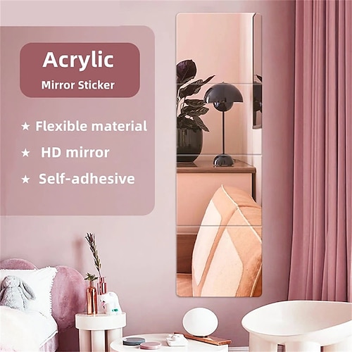 

1pc Thicken-2mm 3D Acrylic Mirror Stickers Flexible Self-adhesive DIY Art Mirror Wall Stickers Decoration for Wardrobe Bathroom Home