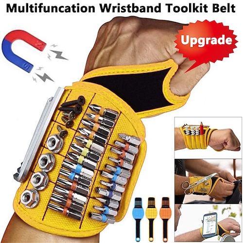 

Upgrade 16-Magnet 9-Magnet starkes magnetisches Armband tragbares Werkzeug Elektriker Handgelenkschlaufe Schrauben Nägel Bohrer Bits Saughalter Gürtel Reparaturwerkzeuge Vatertagsgeschenke für Papa