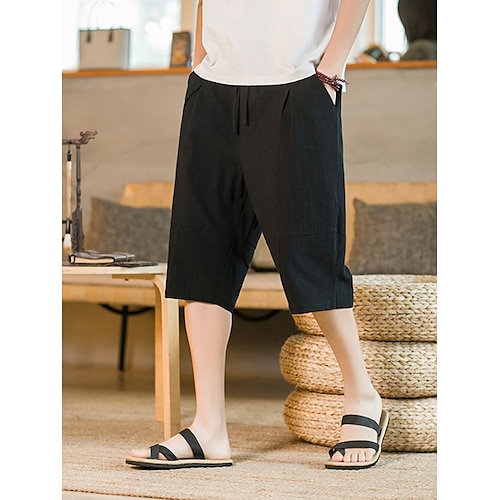 

Homens Calção Shorts de linho Shorts de verão Calças Capri Com Cordão Tecido Conforto Respirável Ao ar livre Diário Para Noite Misto de Algodão e Linho Moda Casual Cinzento Verde Preto