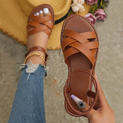 

Mujer Sandalias Zapatos Confort Zapatos romanos Tallas Grandes Diario Playa Tacón Plano Puntera abierta Moda Casual Cuero Mocasín Color sólido Morrón Oscuro Negro Beige