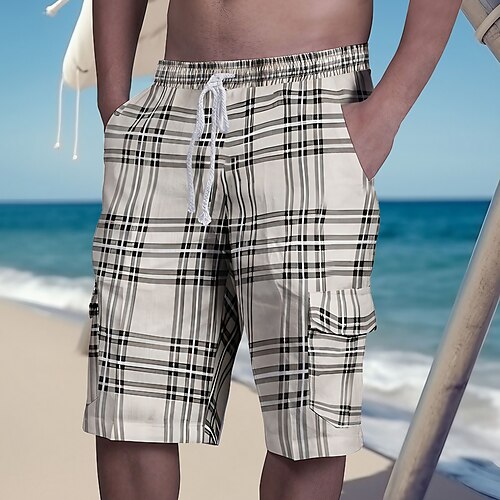 

Homens Calção Shorts de verão Shorts de praia Bolsos Com Cordão Cintura elástica Bloco de cor Conforto Respirável Curto Casual Diário Feriado Moda Estilo Clássico Marron Escuro Branco