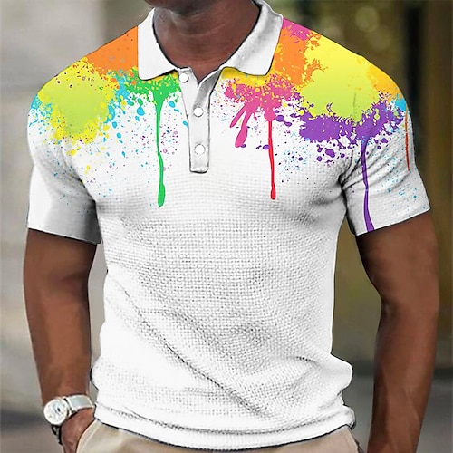 

Homens Camisa Polo Waffle Polos de botões pólo de lapela Camiseta Polo Camisa de golfe Gradiente Estampas Abstratas Aberto para a Lateral Preto Branco Ao ar livre Rua Manga Curta Imprimir Roupa Moda