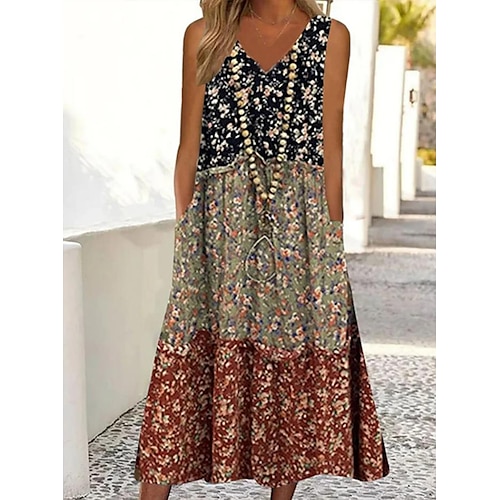 

Damen Lässiges Kleid Tank-Top Kleid Blumenkleid Blumen Ditsy Blumig Tasche Bedruckt Gurt Midikleid Aktiv Modisch Outdoor Täglich Ärmellos Lockere Passform Schwarz Wein Blau Sommer Frühling S M L XL