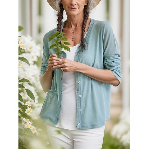 

cardigan femme pull torsadé couleur unie maison décontracté doux manches longues coupe classique ouvert devant col v automne printemps été blanc / gris / quotidien / travail