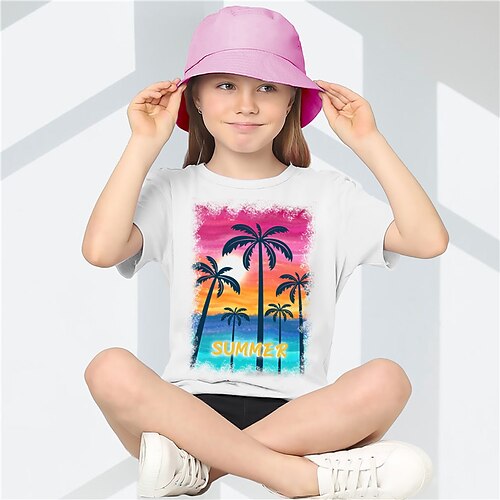 

Para Meninas Camiseta Manga Curta Camisa Camiseta Gráfico Letra Coqueiro Impressão 3D Tropical Moda Havaiana Poliéster Ao ar livre Casual Diário Infantil Crewneck 3-12 anos Gráfico impresso em 3D