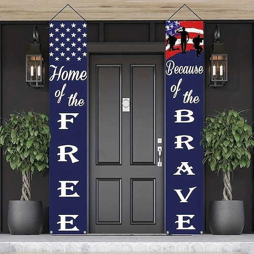 

Set/2pcs 4th Of July Decor Hanging American Flag For Independence Day Welcome And Let Freedom Ring Hanging Flags Bunting Banners Door Porch Sign Fourth Of July Party Supplies Independence Party