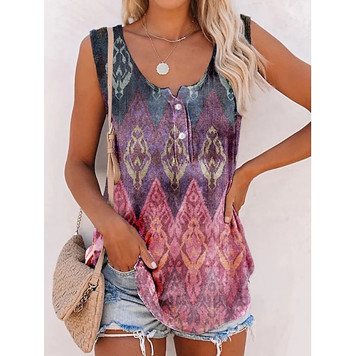 

Women's Tank Top Pink Blue Purple Graphic Print Sleeveless Casual Basic U Neck Regular S