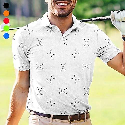 

Homens Camisa polo de caminhada Camisa de golfe roupas de golfe Respirável Secagem Rápida Macio Manga Curta Blusas Normal Geometria Estampado Verão Primavera Treino de Ginástica Golfe Badminton