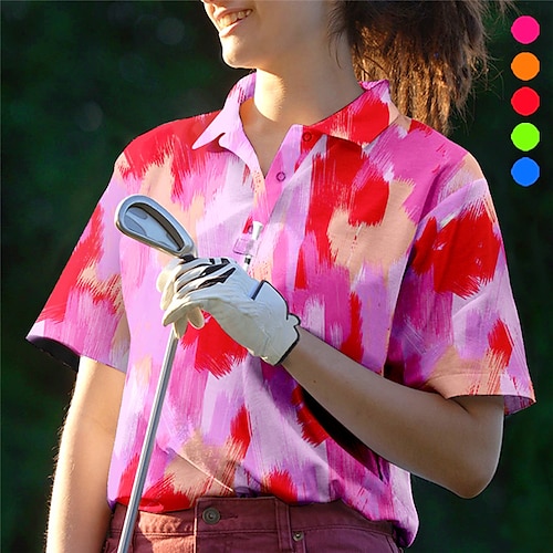 

Mulheres Camisa polo de caminhada Camisa de golfe Pólo de botões Respirável Secagem Rápida Pavio Humido Manga Curta Vestuário de golfe Roupas de golfe Normal Tintura Tie Dye Verão Tênis Golfe