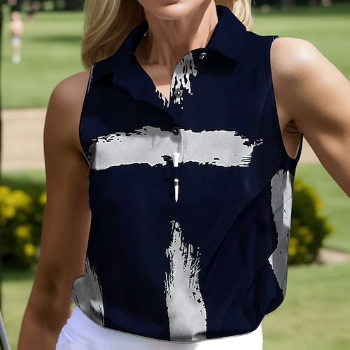 

Femme T-shirt POLO Chemise de golf Polo boutonné Noir Bleu Kaki Sans Manches Vêtements de golf Top Tie Dye Vêtements de golf pour femmes, tenues, vêtements