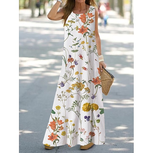 

Tenue décontractée Robe Droite Robe Débardeur Femme Floral Imprimer Col Ras du Cou Mode Vêtement de rue Extérieur du quotidien Sans Manches Ample Blanche Bleu Orange Eté Printemps S M L XL XXL